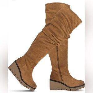 VINTAGE FOUNDRY CO.Maisie Thigh High, Almond Toe Boots, Size 7
